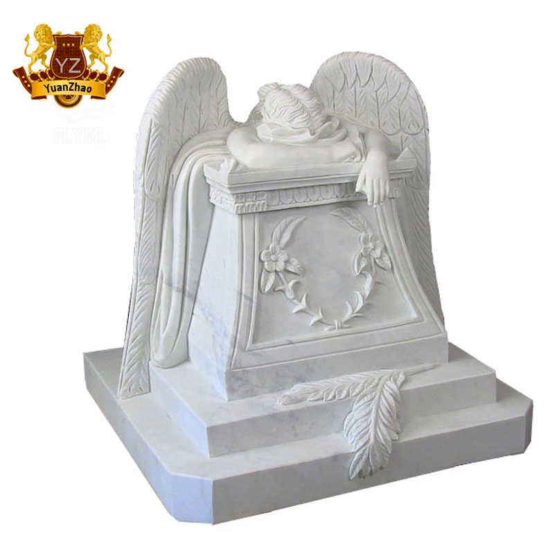 Cemetery Memorial Life Size Weeping Angel Marble Statue Mable Angel Headstone Monument