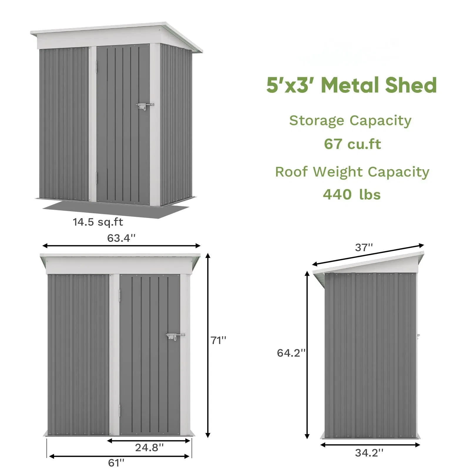 5X3 FT Outdoor Storage Garden Shed with Sloping Roof and Lockable Door