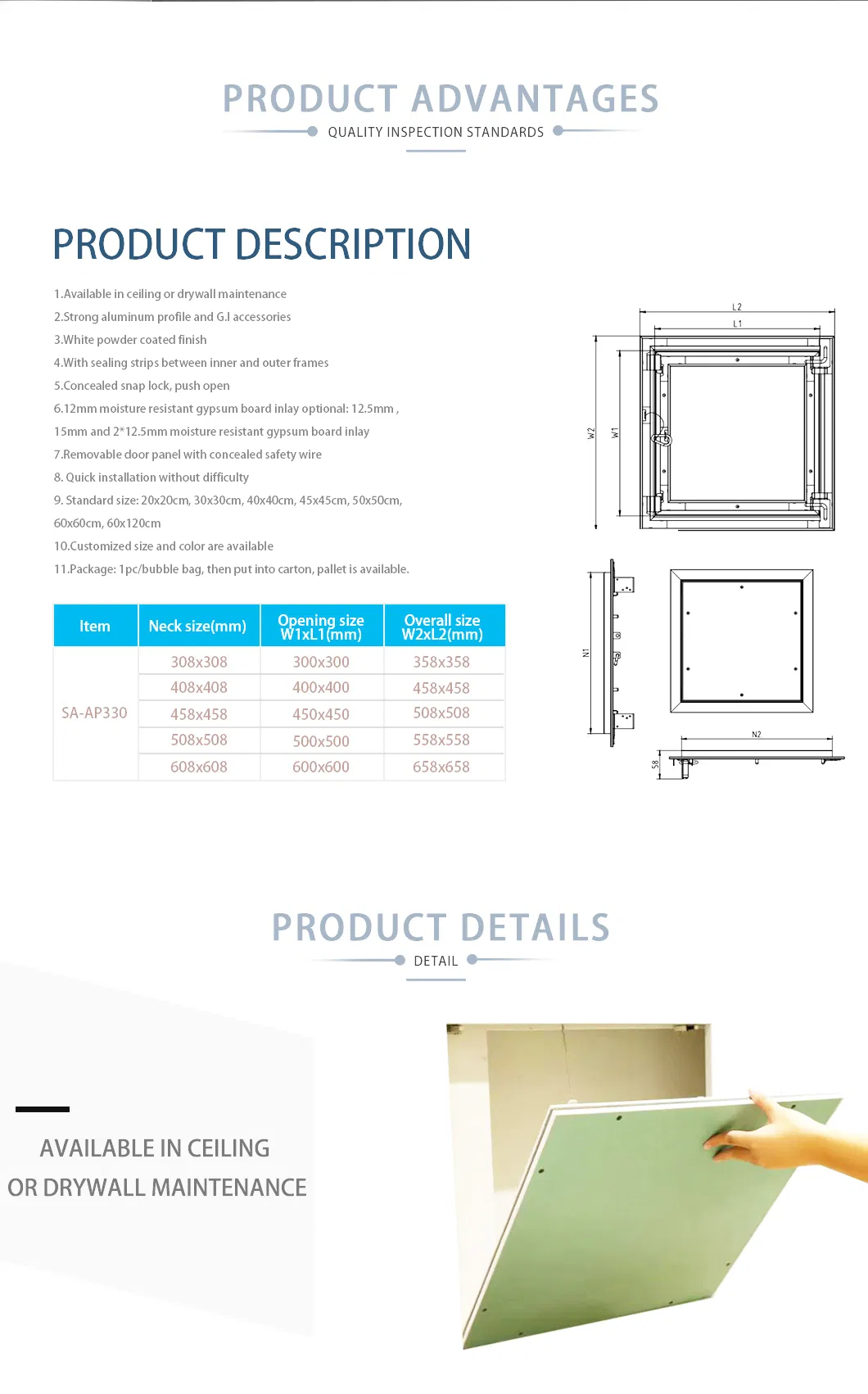 Color Customized Modern Design Style Shunshi Access Ceiling Gypsum Panel
