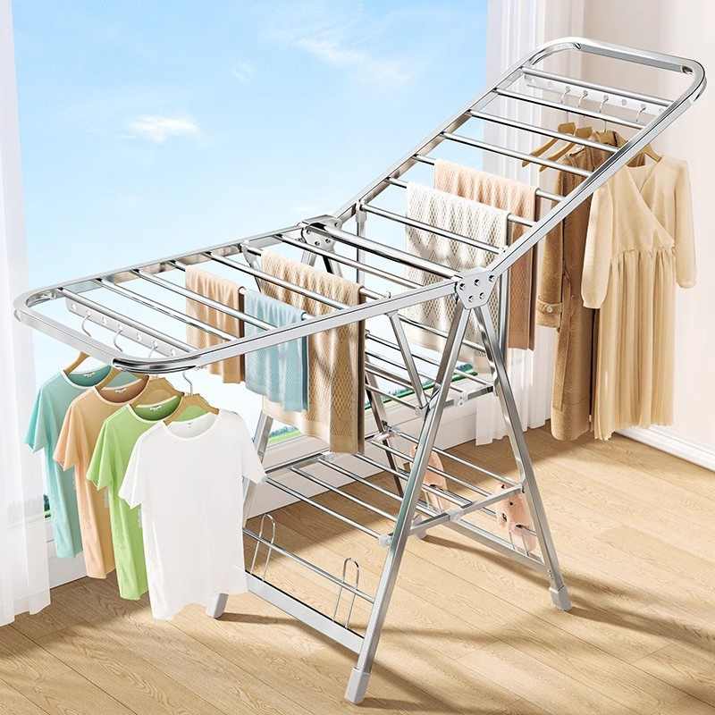 Stainless Steel Foldable Clothes Drying Rack Floor Standing Laundry Rack for Baby Clothes and Blankets