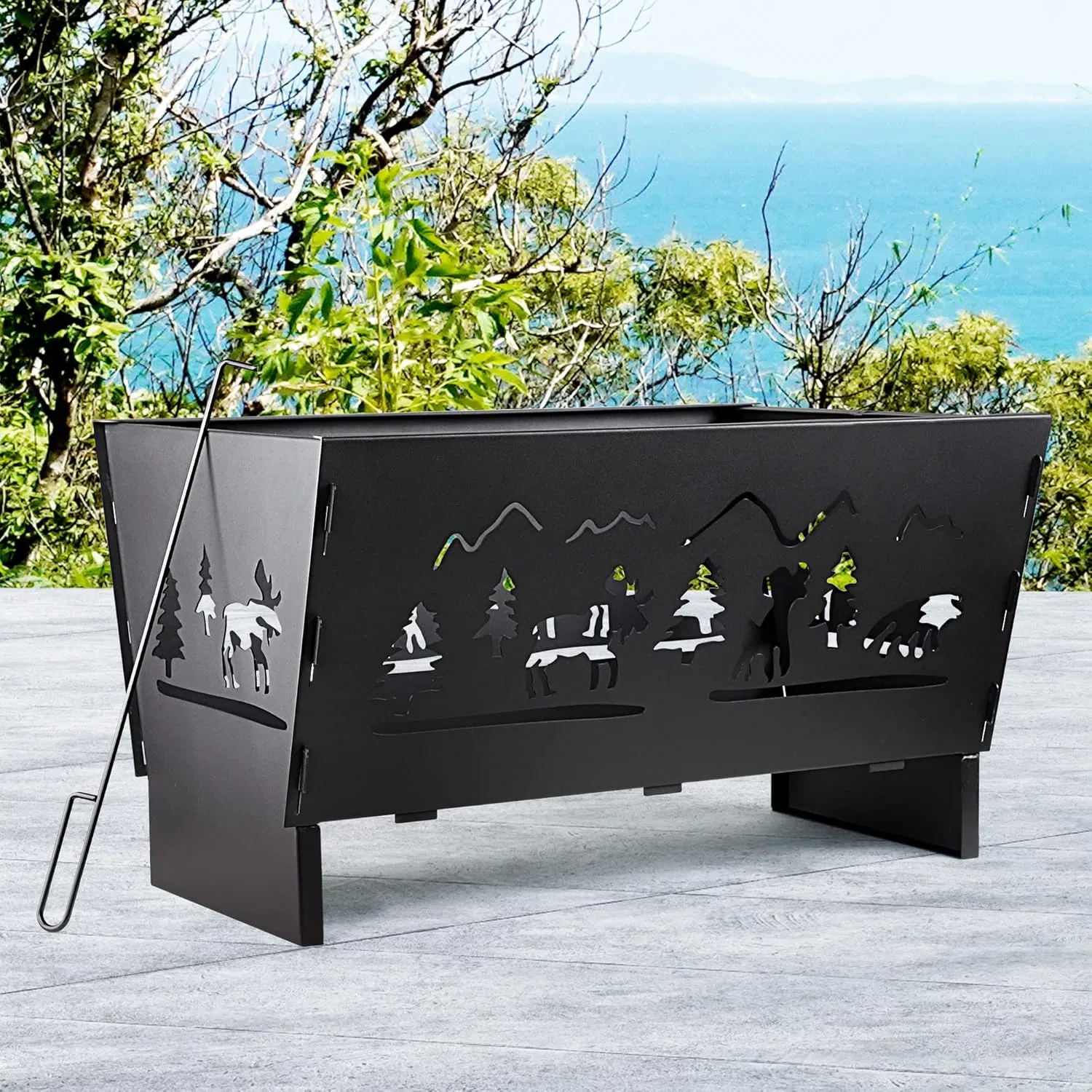 Wood Burning Rectangular Steel BBQ Fire Pit for Patio