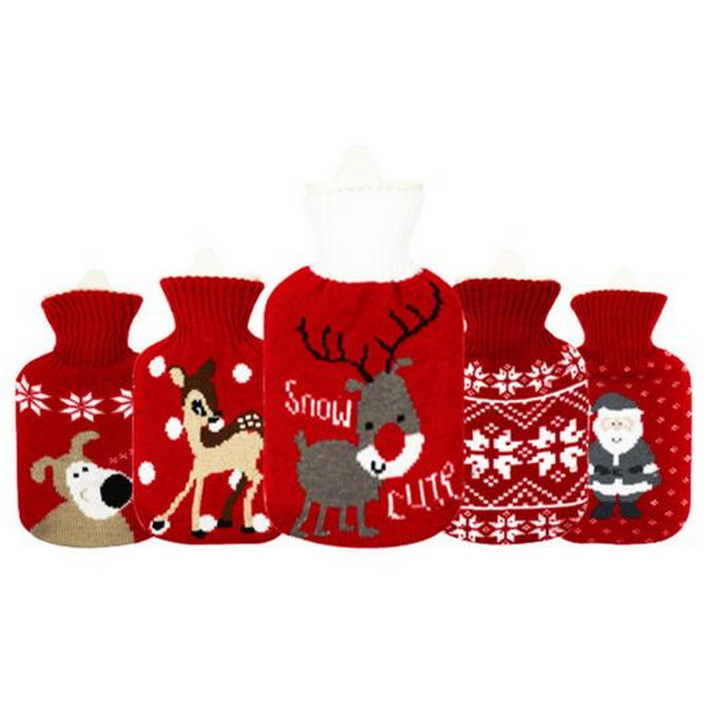 Rubber Hot Water Bottle with Cute Cartoon Knit Cloth Cover