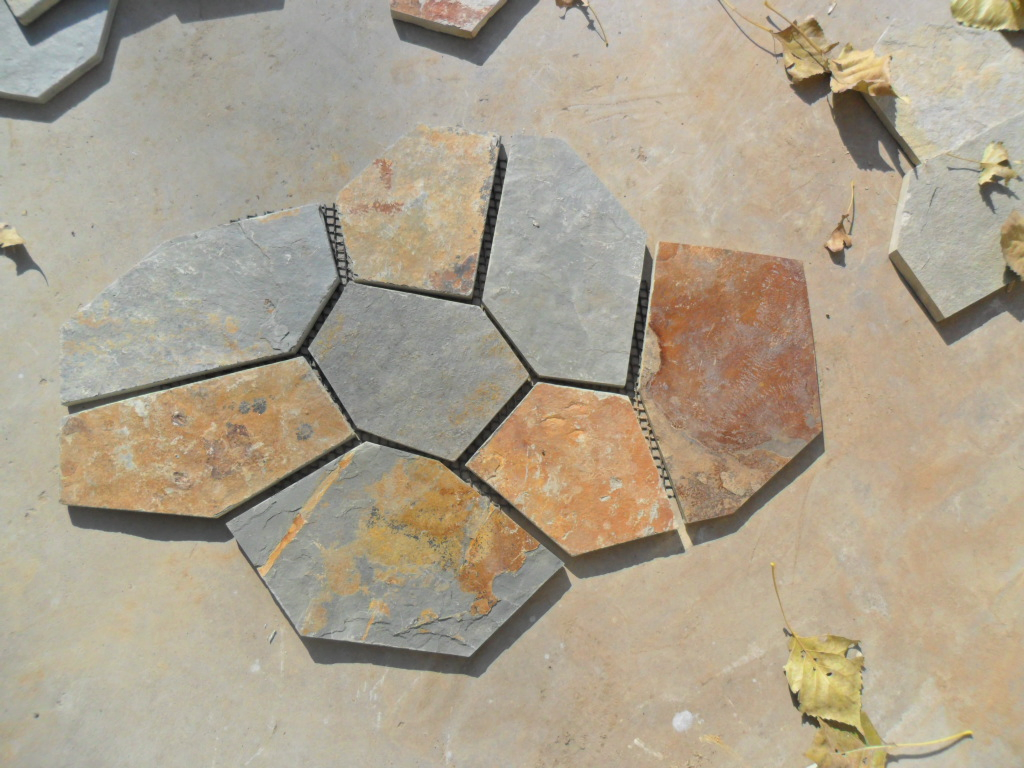 Sandstone/Slate Flagstone with Mesh for Paving Outdoor Floor Tiles