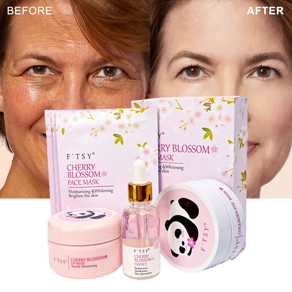 Custom Vegan Collagen Whitening Anti Aging Cherry Blossom Face Skin Care Set with Vitamin C