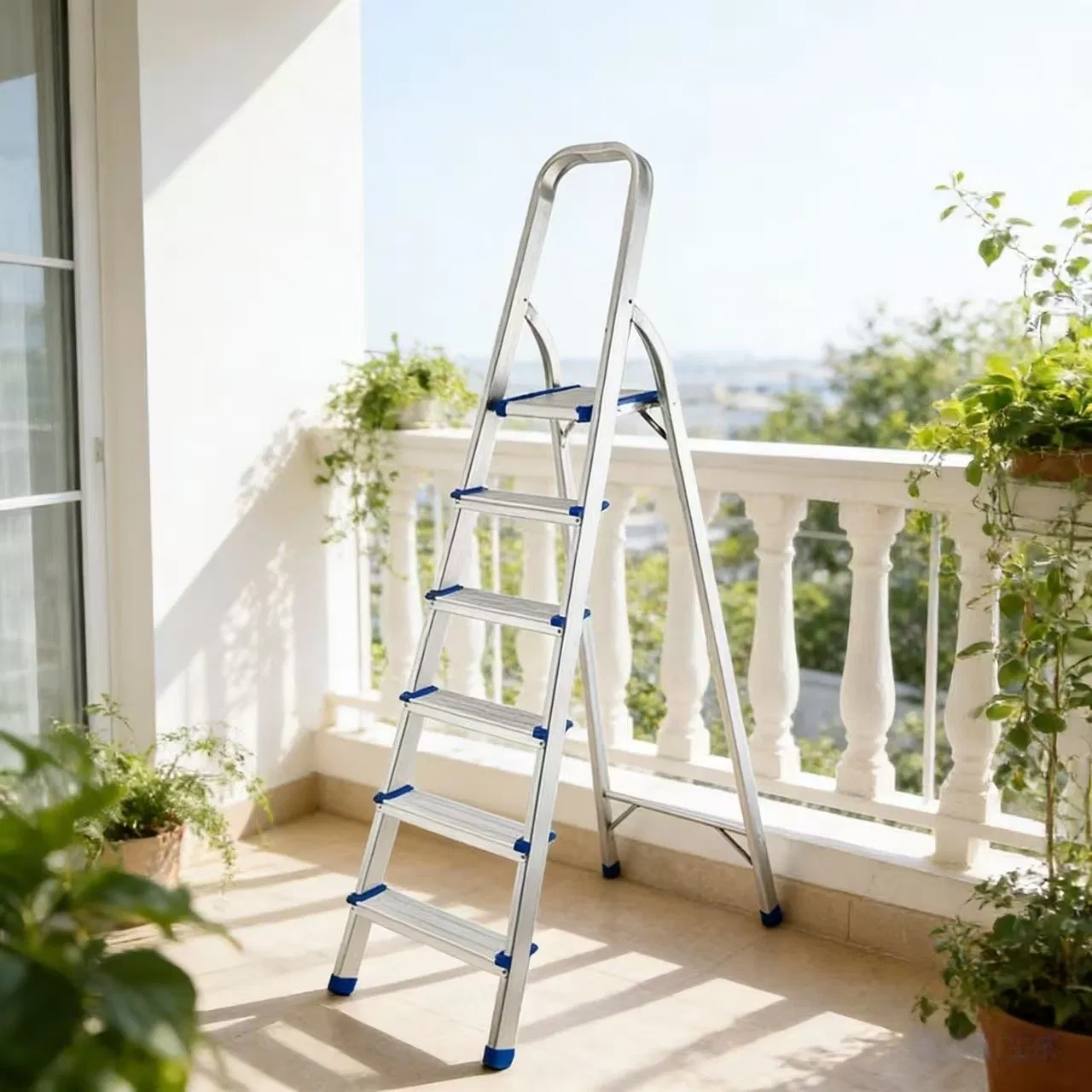 Household Aluminum Folding Ladder Ladder (with anti-slip, foot pads, and handrails)