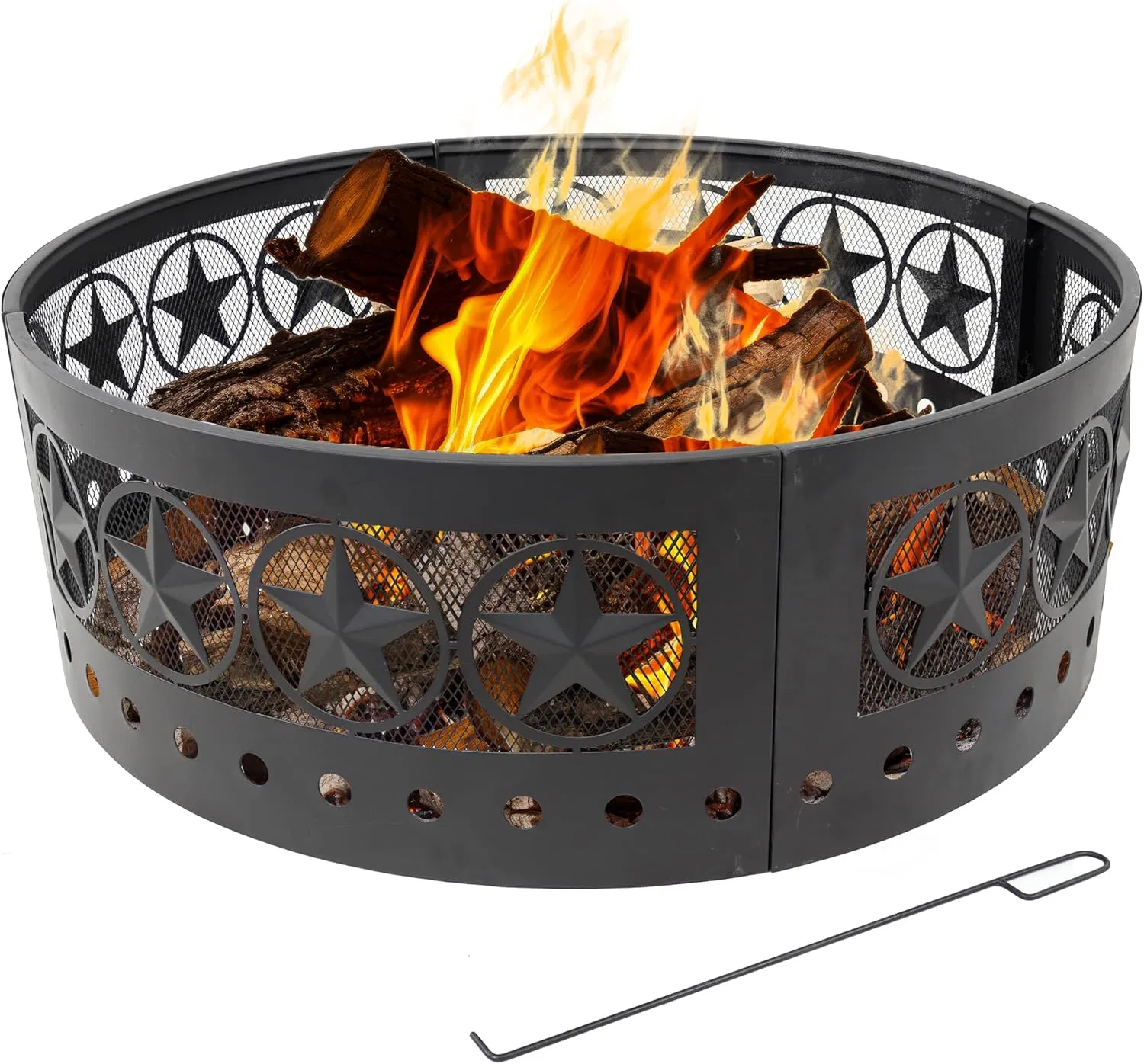 36-Inch Outdoor Steel Fire Pit Fire Ring with Poker