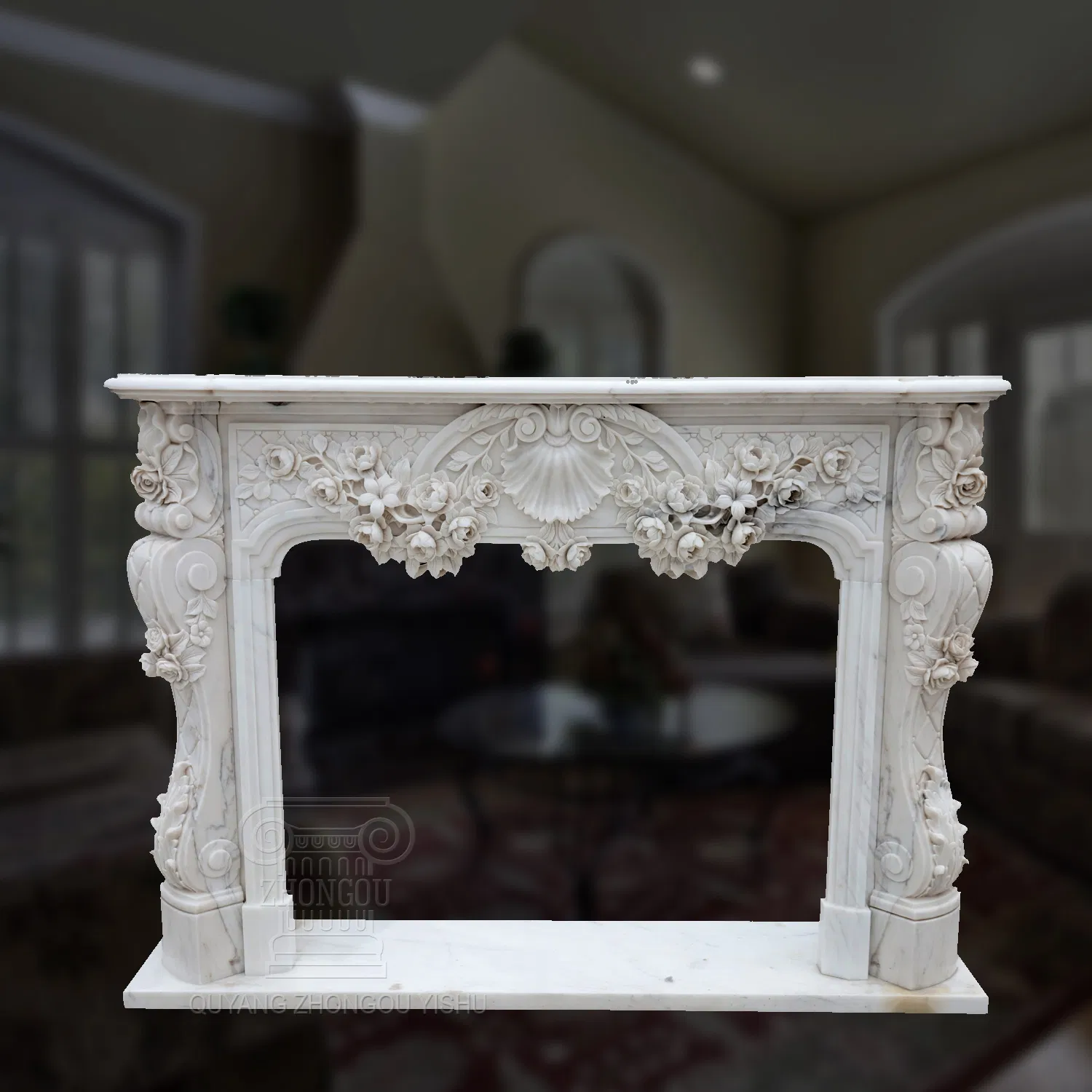 Beige Marble Fireplace Decoration Chimneypiece
