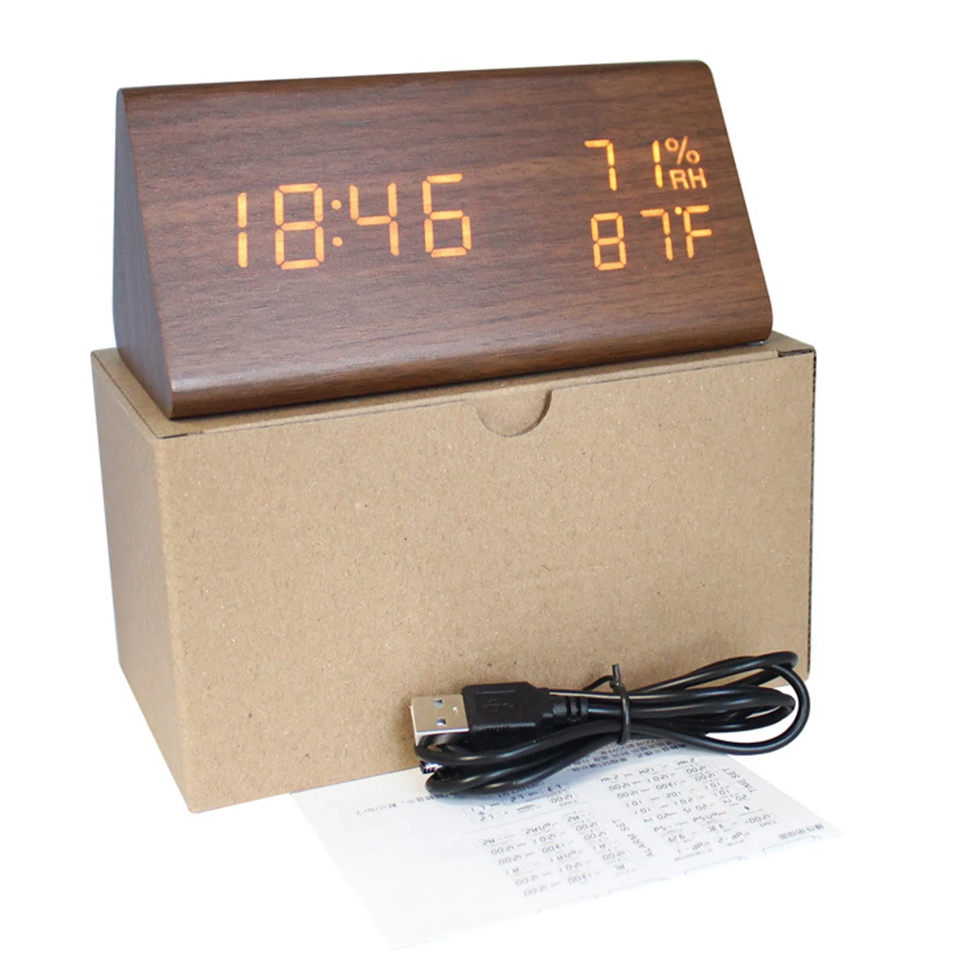 Wooden Electronic LED Time Display 3 Alarm Settings Digital Alarm Clock