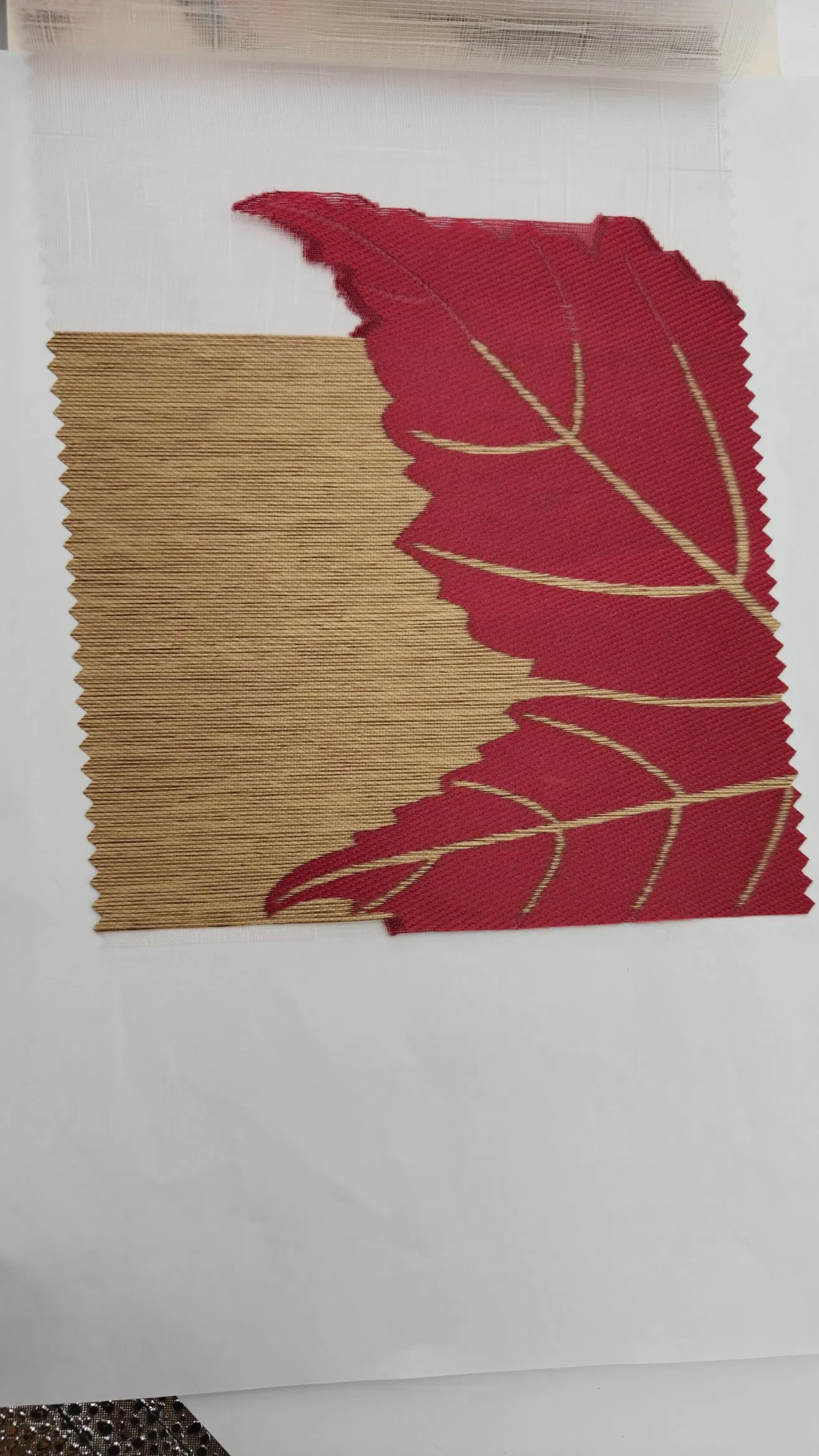 Elegant Burgundy and Gold Leaf Color-Block Zebra Blinds