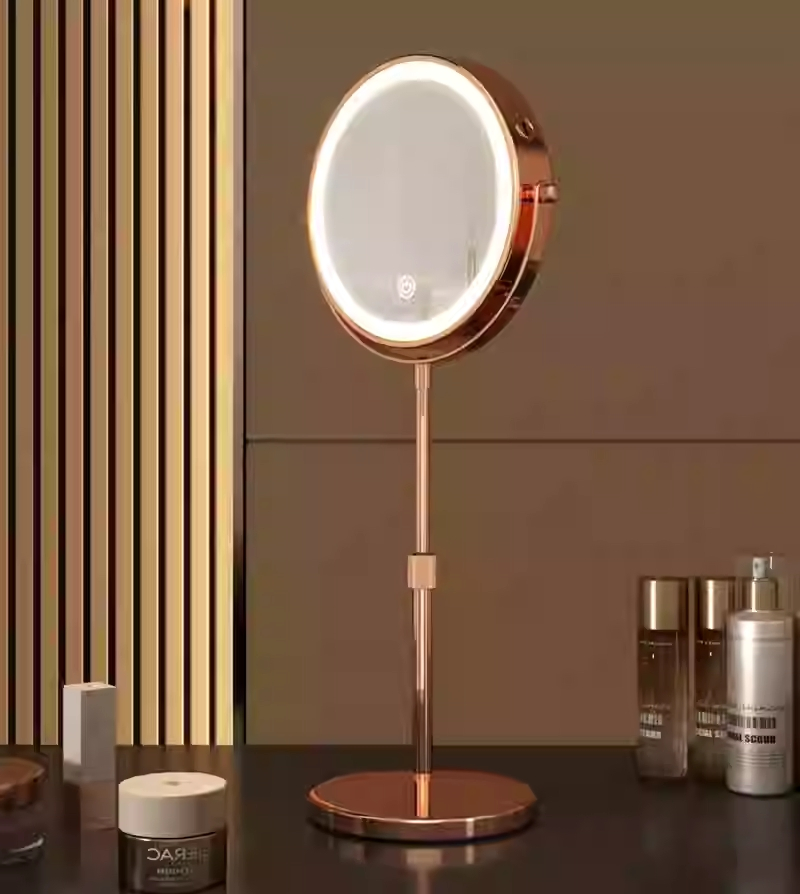 Wholesale Touch-Sensitive Smart LED Vanity Mirror with Adjustable Height, Dual-Sided Magnification, and Dimmable Lighting for Beauty Salons and Home Use