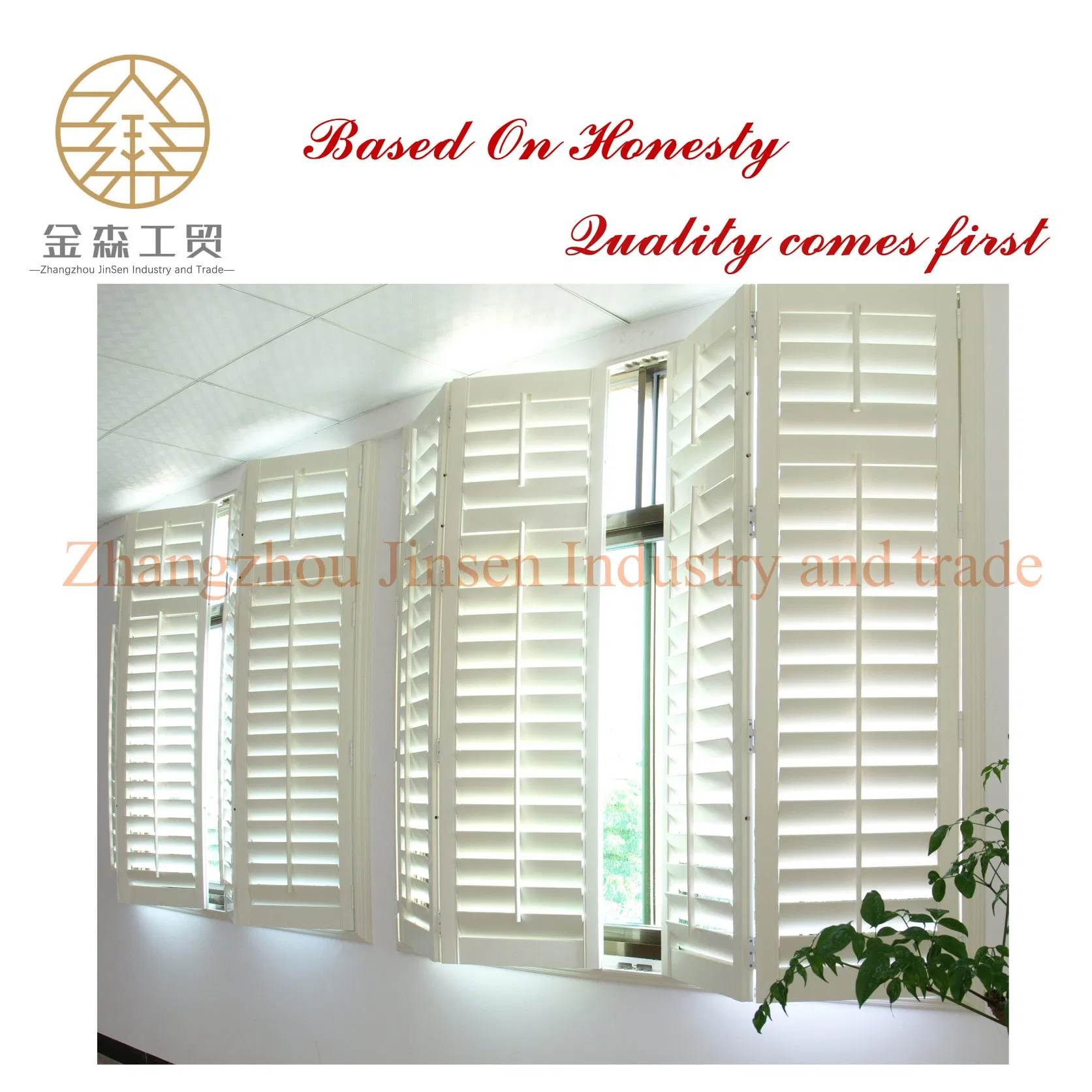 Window Interior Plantation PVC Vinyl and Wood Shutters with Elegant Design