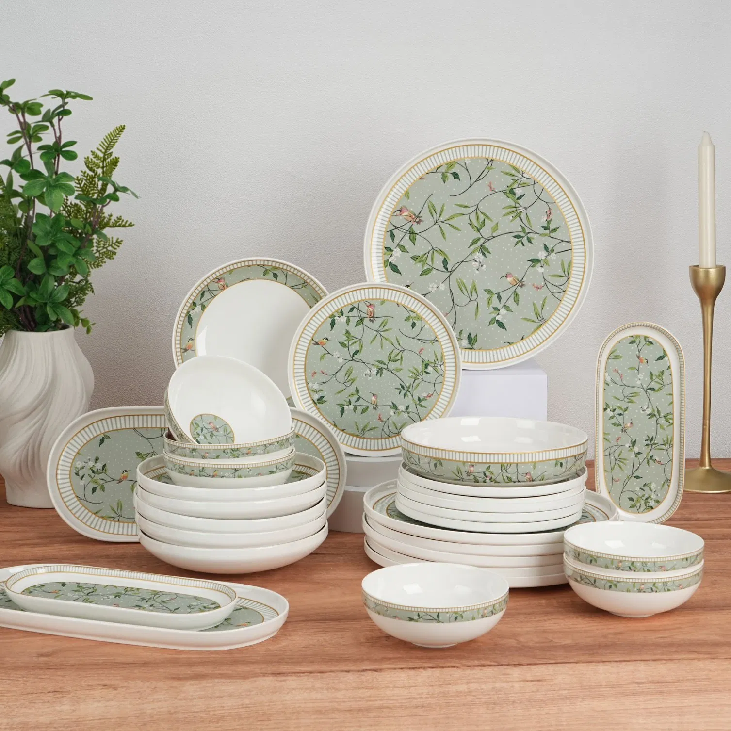 29 PCS Bone China Dinnerware Plates Dishes Tableware Ceramic Dinner Set