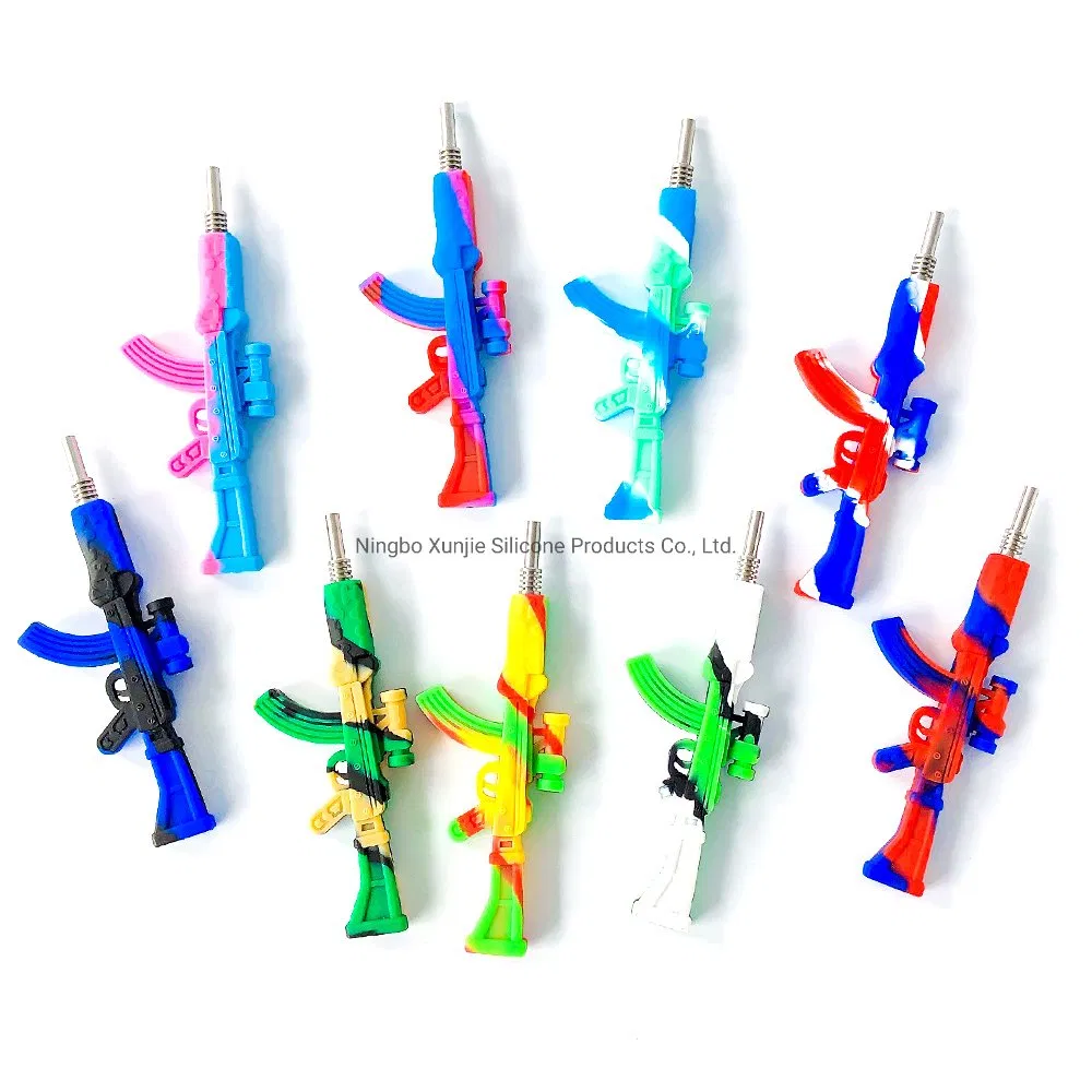 Silicone Ak47 Nectar Collector with 10mm Steel Nail Glass Straw Smoking Hand Pipe