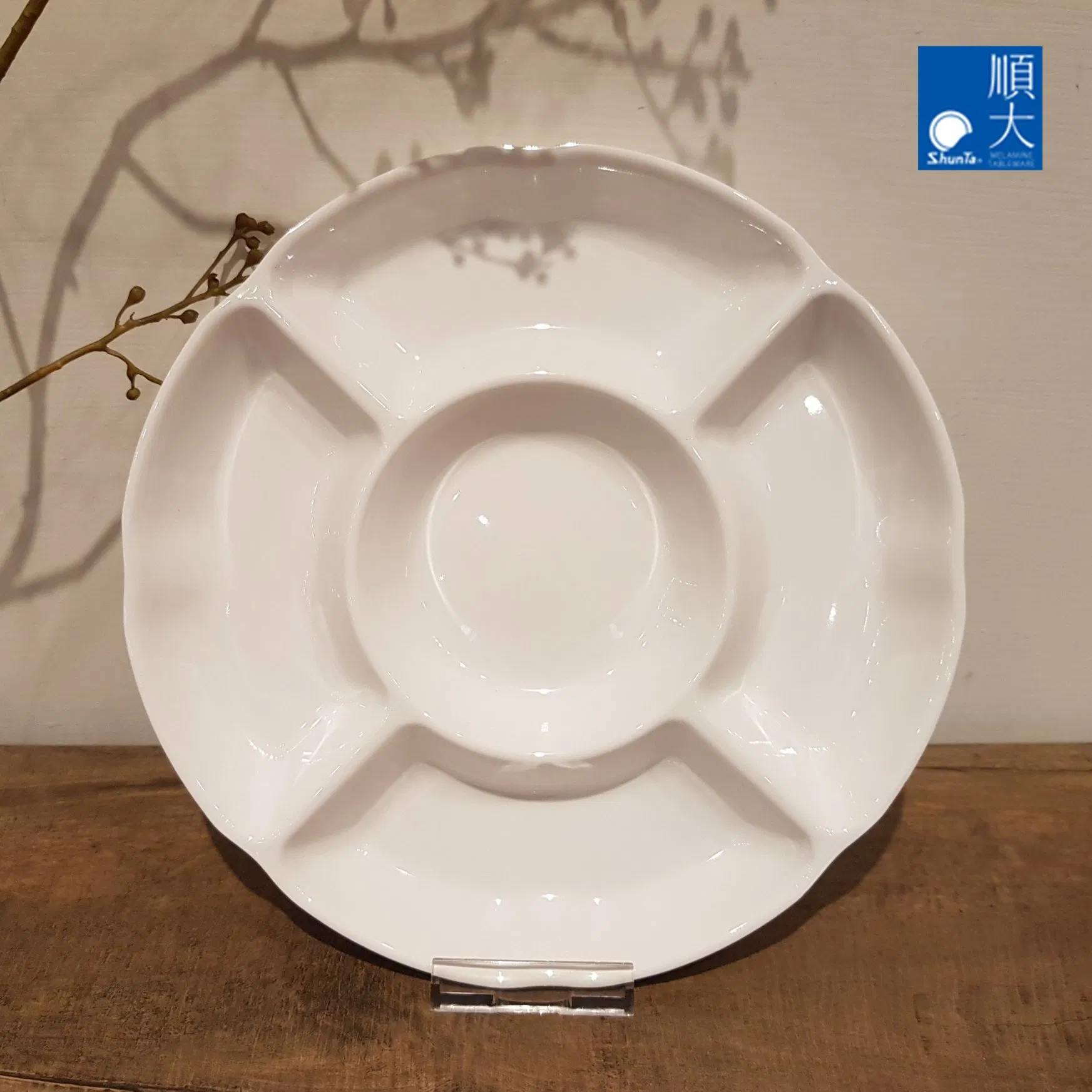 5-Divided Plate Melamine Round Plate Restaurant White Plate