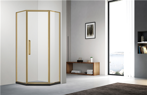 Brass Golden Frame Brass Pivot Door Four Fixed Two Open Rectangle Shape Shower Enclosure