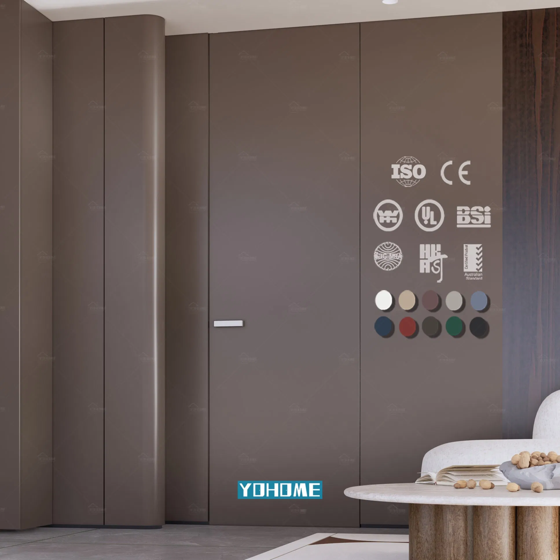 Foshan Yohome Minimalist Fluted Panel Concealed ISO CE Certified Frameless Swing Door for House Villa