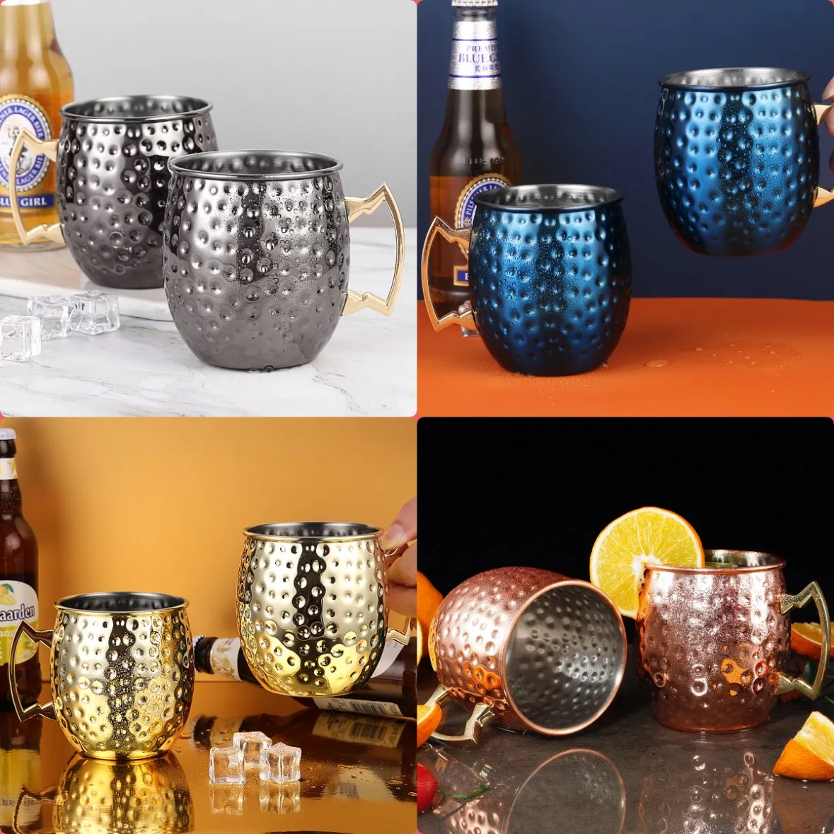 Hot Bar Tool 18/8 Stainless Steel Cooper Hammered Moscow Mule Cocktail Mug