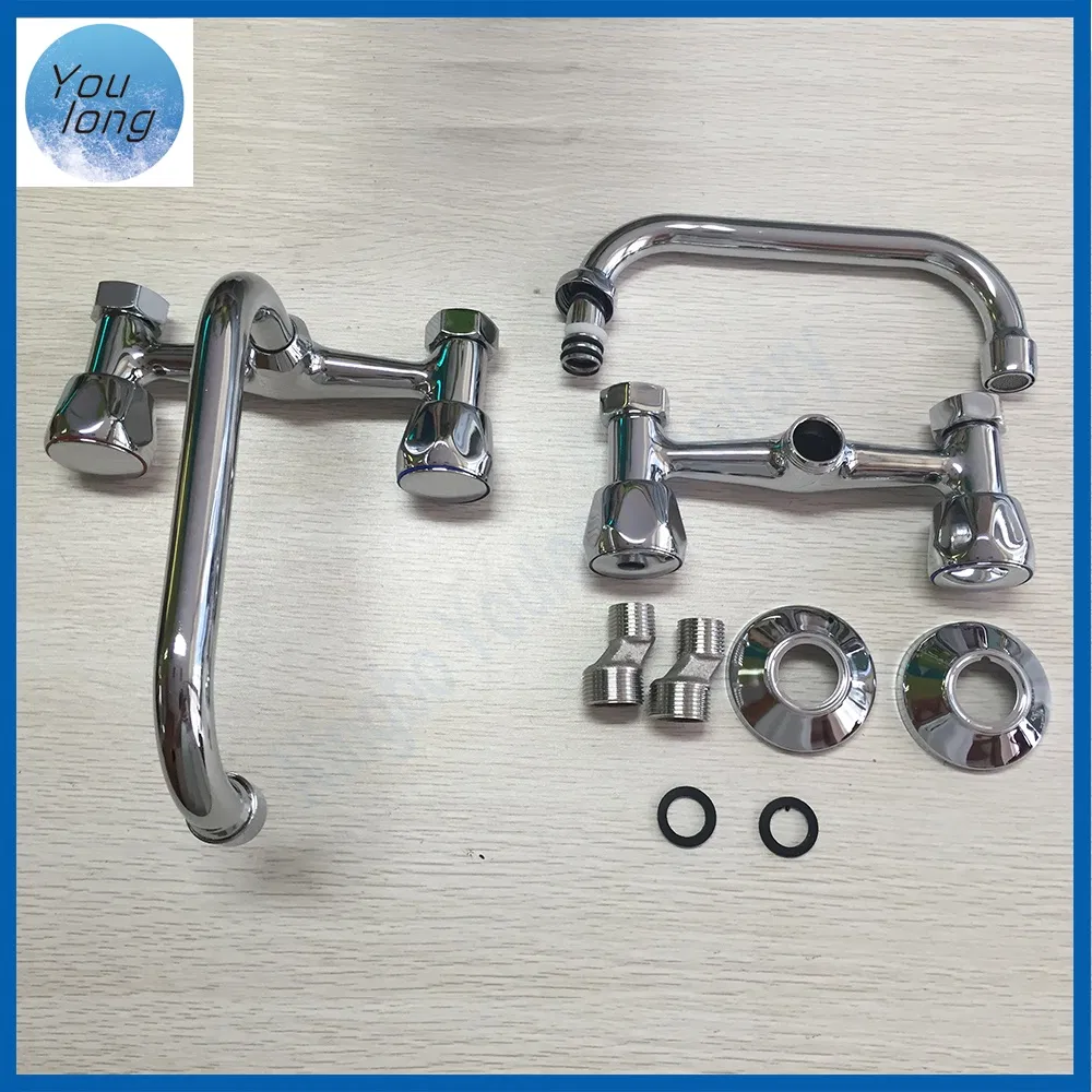 Double Handles Basin Mixer Deck Mounted Zinc Washbasin Faucet