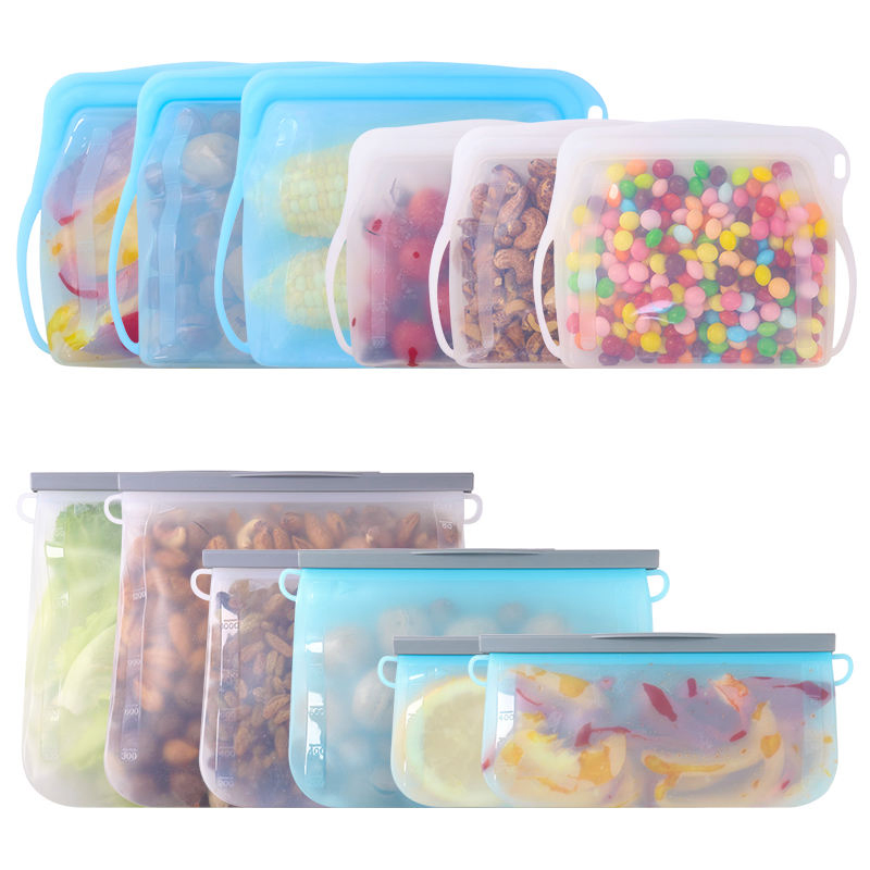 BPA Free Eco-Friendly Stand-up Reusable Fresh-Keeping Custom Fridge Safe Silicon Ziplock Food Grade Storage Silicone Freezer Zipper Bag 500ml 1000ml