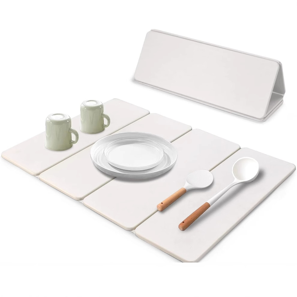 Custom Foldable Diatomaceous Earth Dish Drying Mats Absorbent Collapsible Stone Dish Drying Mat for Kitchen Counter
