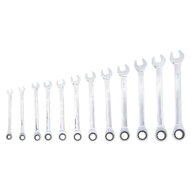 72-Teeth Combination Gear Spanner Kit 12PC Professional Ratchet Wrench Set 8-19mm
