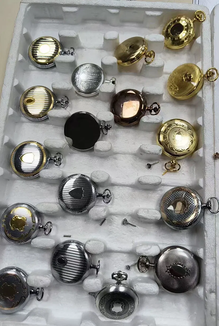 Customized Antique Gift Japan Movement Brass Silver Quartz Pocket Watch with Chain