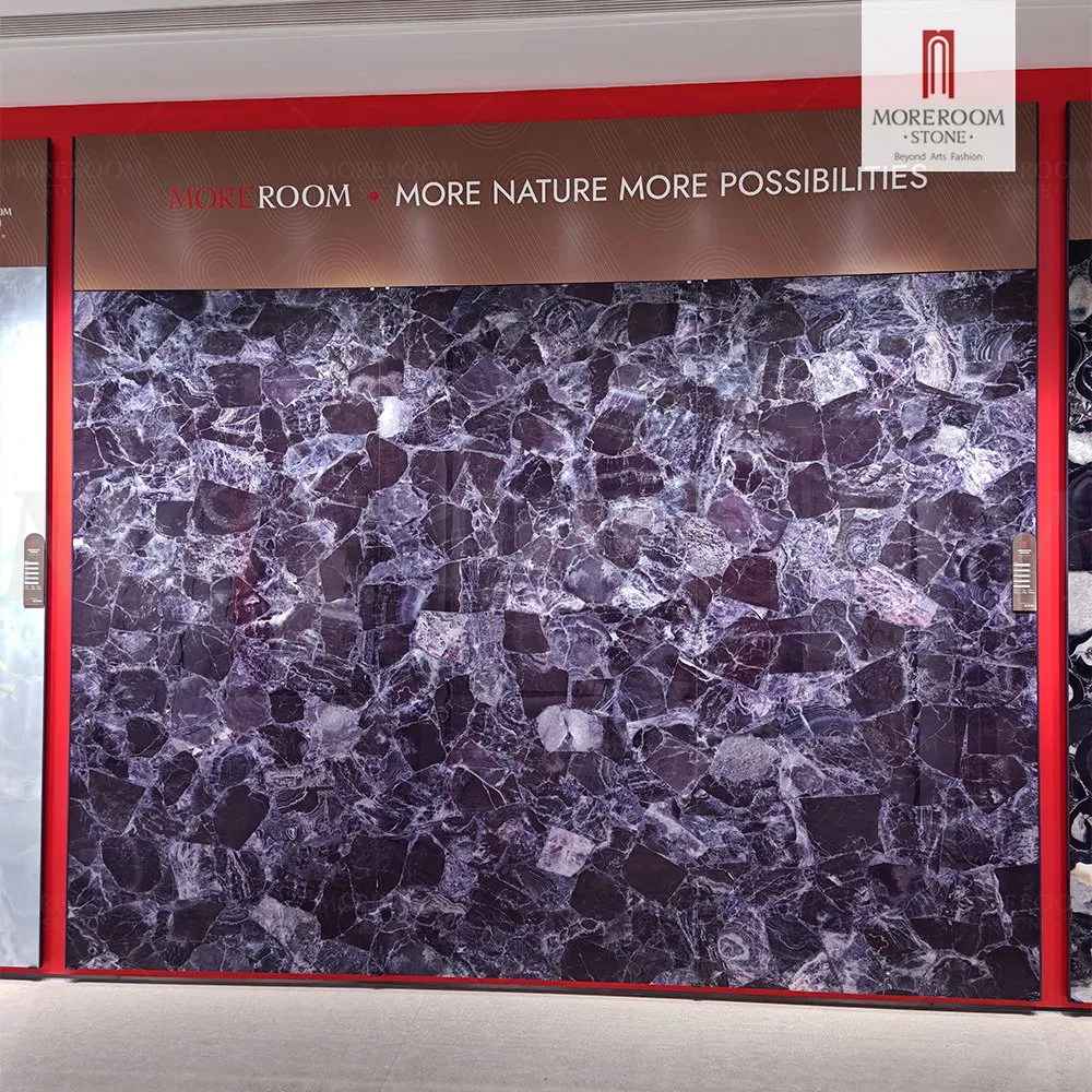 1200X2800mm Luxury Artificial Semi Precious Gemstone Slabs Purple Agate Stone for Wall Decoration