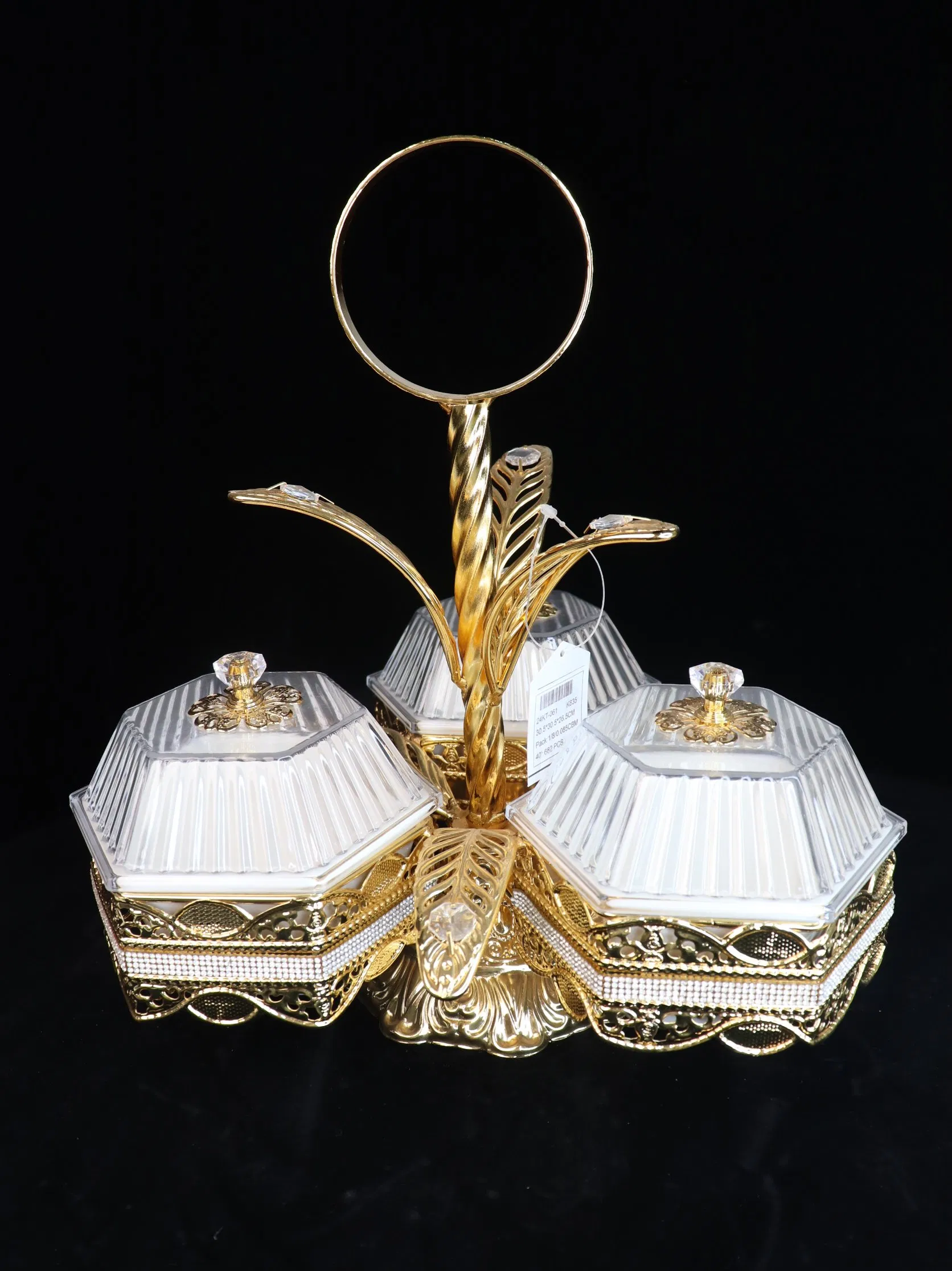 Elegant Fruit Tray with Gilded Ironwork and 3 Plastic Bowls