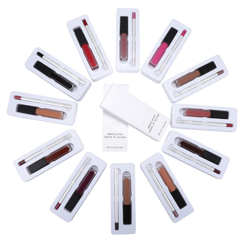 High Quality Set De Labiales Matte Waterproof Liquid Lip Gloss and Lipliner Set
