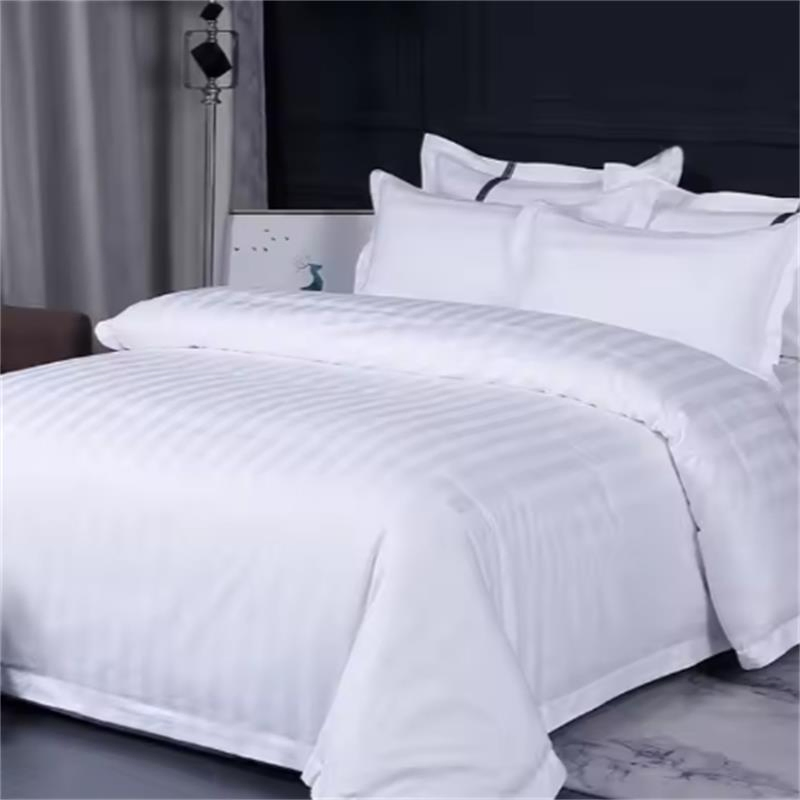 Wholesale Customized Logo Egyptian Cotton 3cm Strips Hotel Bed Linen 3 PCS Bed Sheet