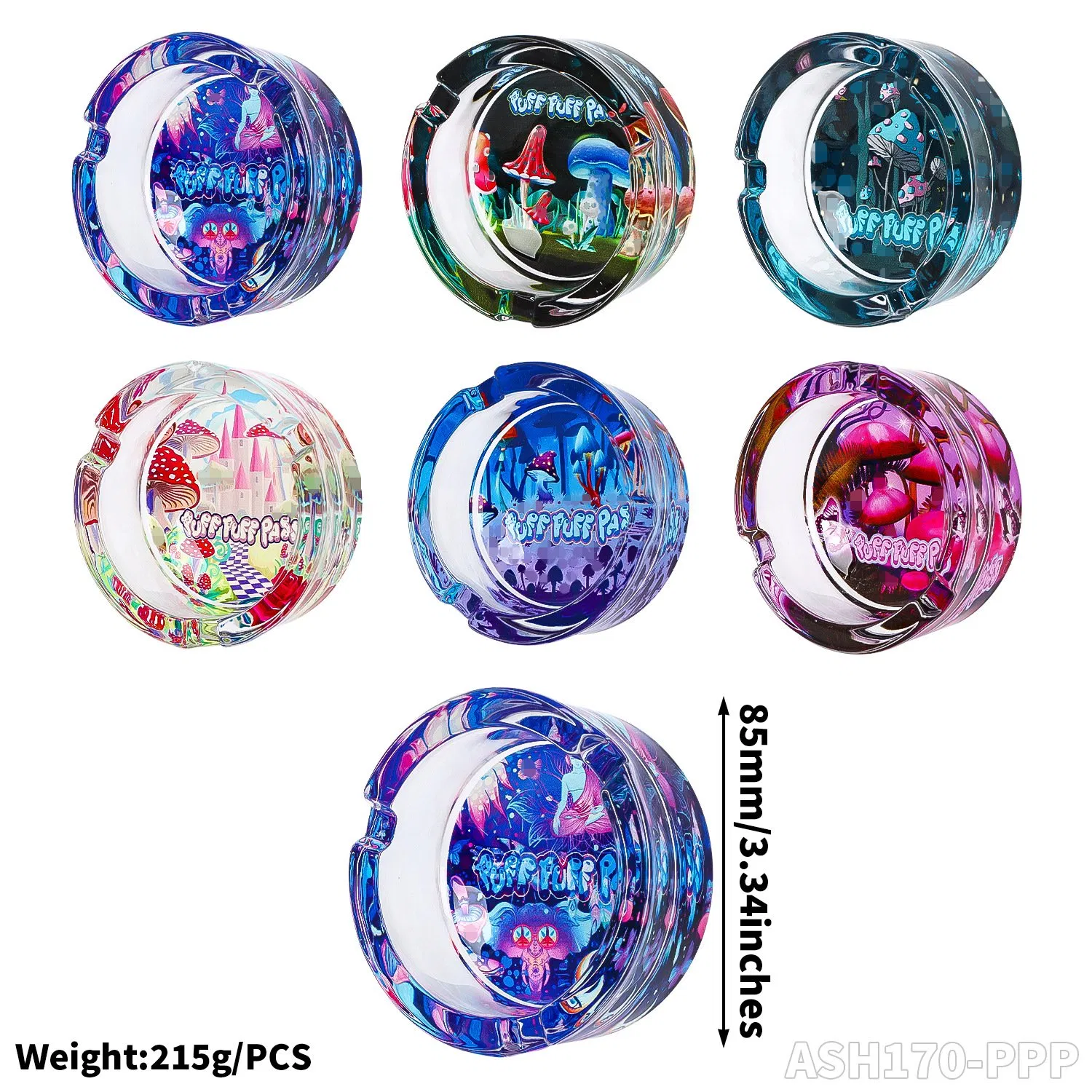 Hot Sale Smoking Set 85mm Round Glass Ashtray Bottom UV Pattern Wholesale Rolling Tray