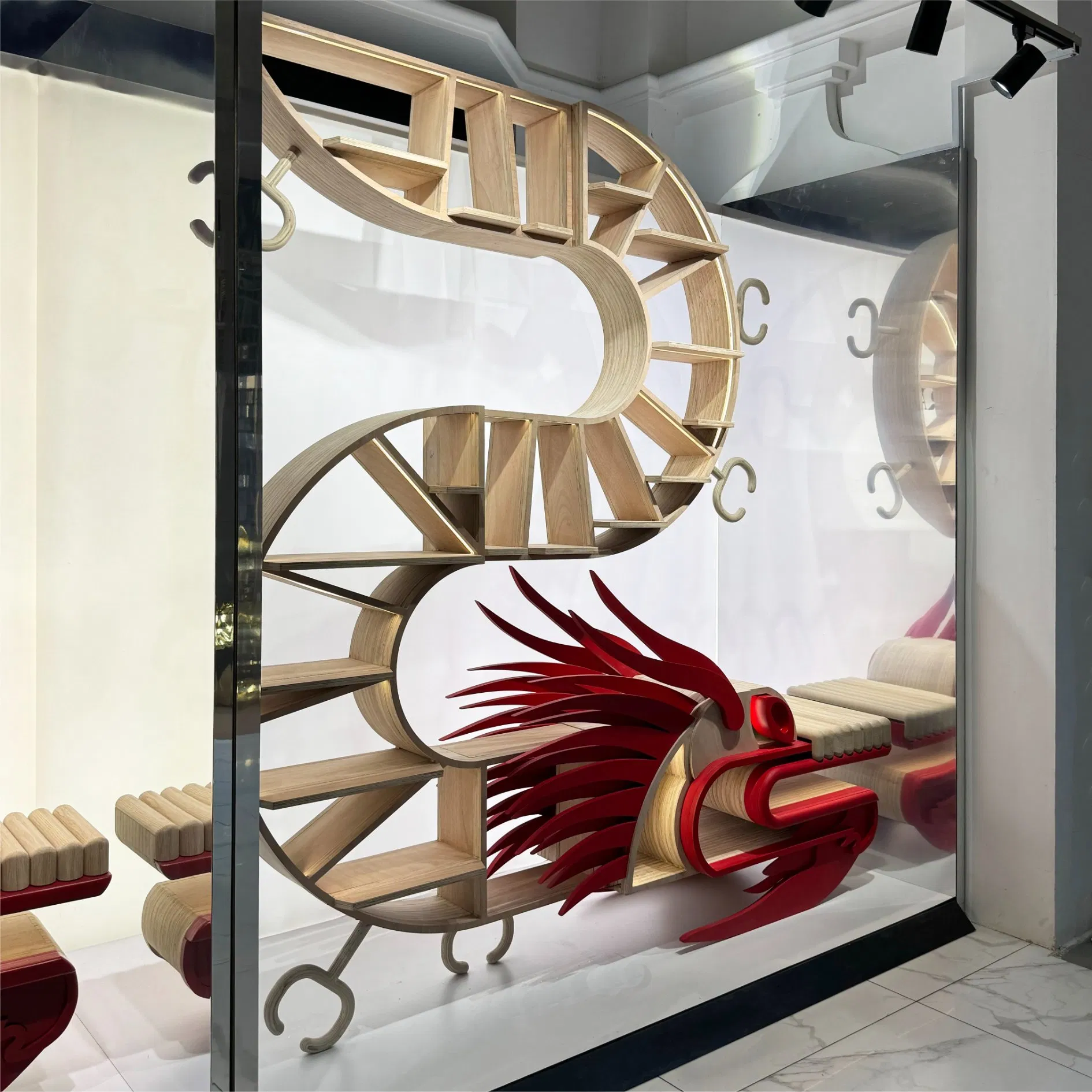 Shopping Mall Luxury Bag Shop Display Props Dragon Theme Decorative Wooden Props Bag Display Stand