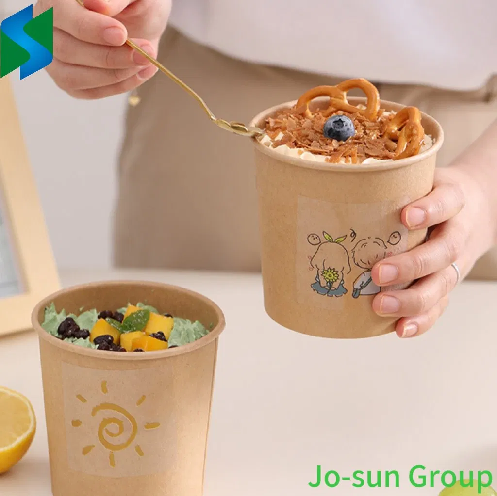 Jo-Sun Takeout Packaging Box Disposable Food Grade Noodle Bowl Kraft Soup Cups Paper Bucket with Lid