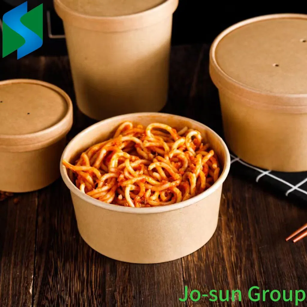 Hot Sale Food Grade Disposable Takeaway Fast Food Container Kraft Paper Round Bowl with Lid for Salad