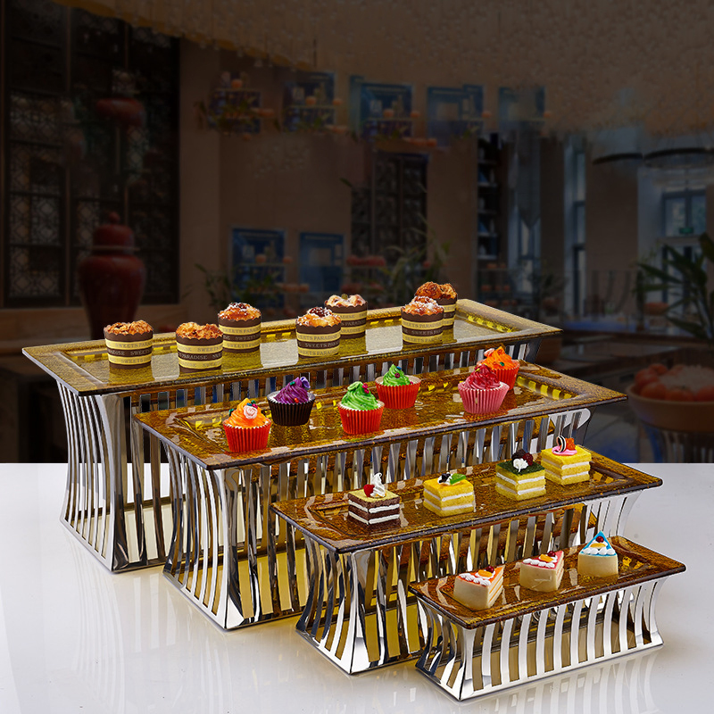 Diamond Shaped Stainless Steel Dessert Rack Hotel Banquet Table Display for Dim Sum