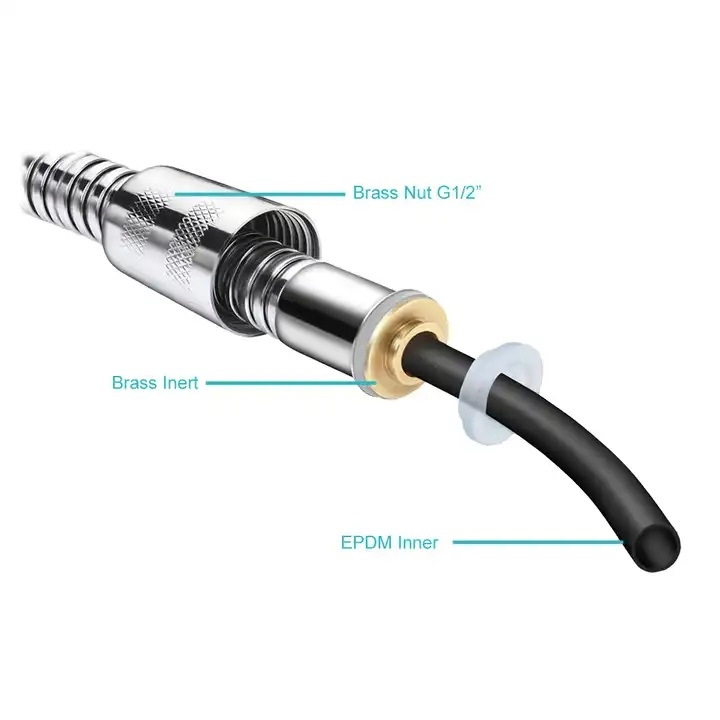 Stainless Steel Double Lock EPDM Nylon Braided Inner Tube Shower Flexible Hose