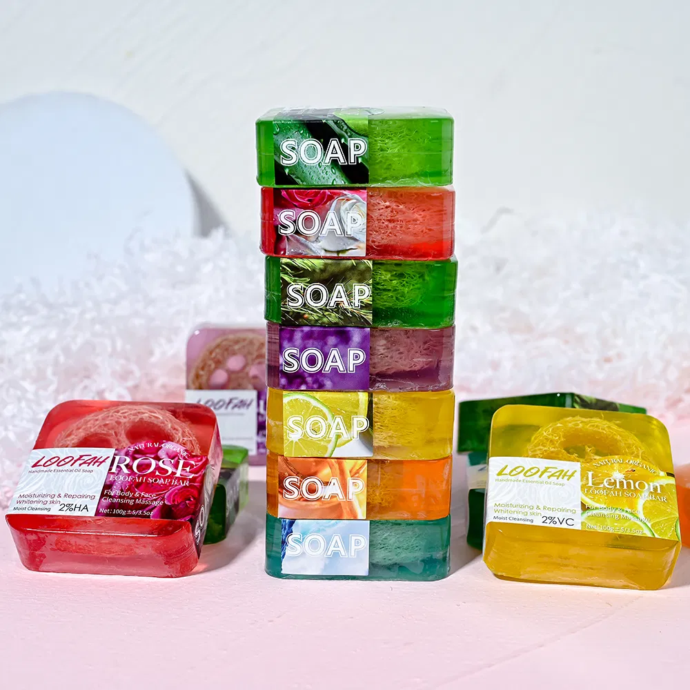 Organic Whitening Lightening Loofah Handmade Essential Oil Soap Bar for Face Cleaning