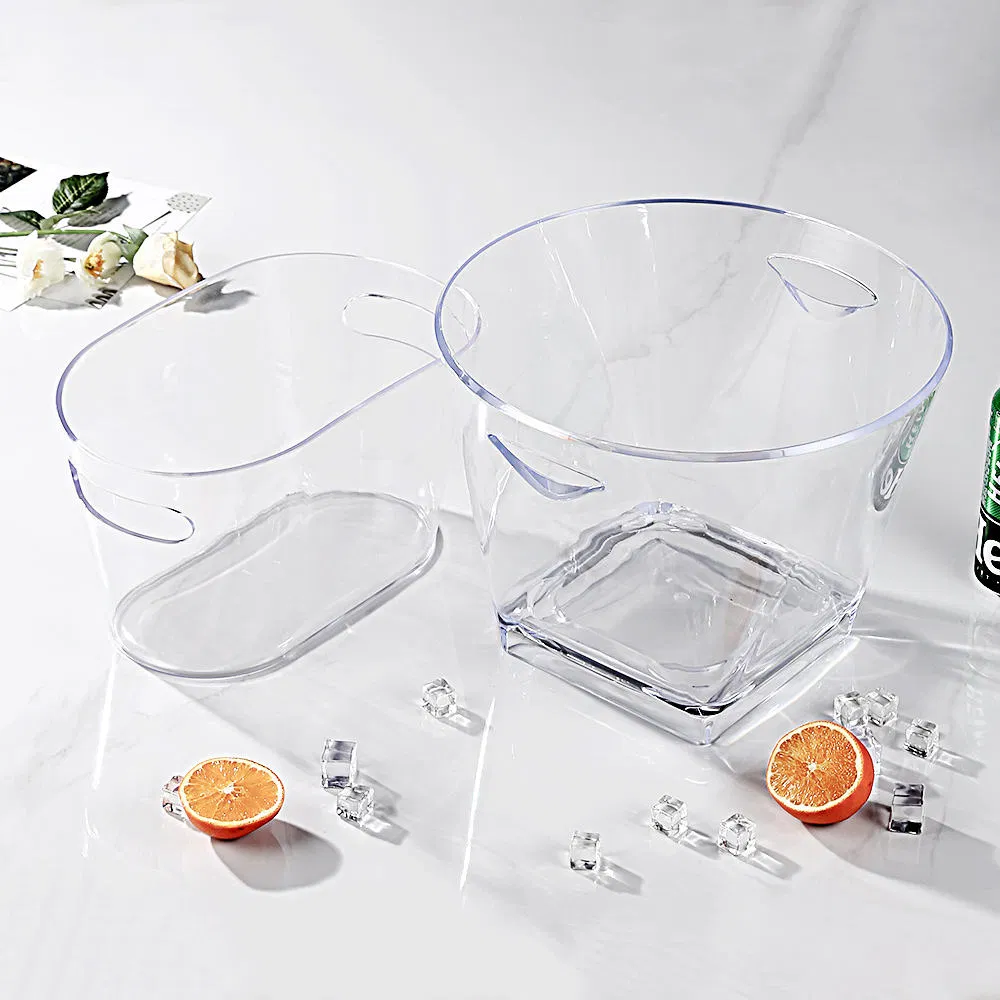 Wholesale Clear PS Plastic Ice Buckets, Multiple Shapes with Handles