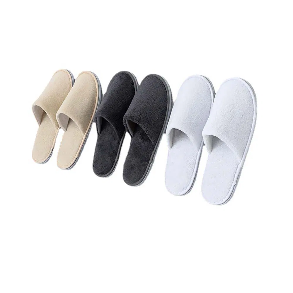 Guaranteed Quality Fashionable One-Time Anti-Slip Washable Slippers in Black/White/Gray/Canary with Coral Velvet Fabric for Women and Man in Hotel/Bathroom/SPA