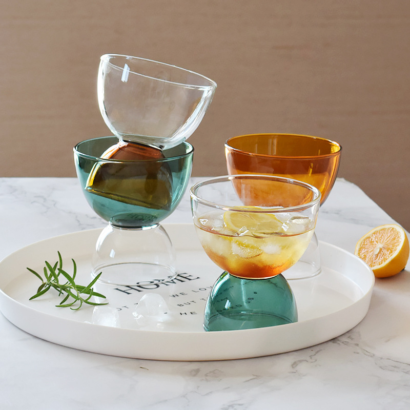 Colorful High Borosilicate Create Design Double Glass Bowl Art Salad Bowl Ice Cream Yogurt Dessert Bowls