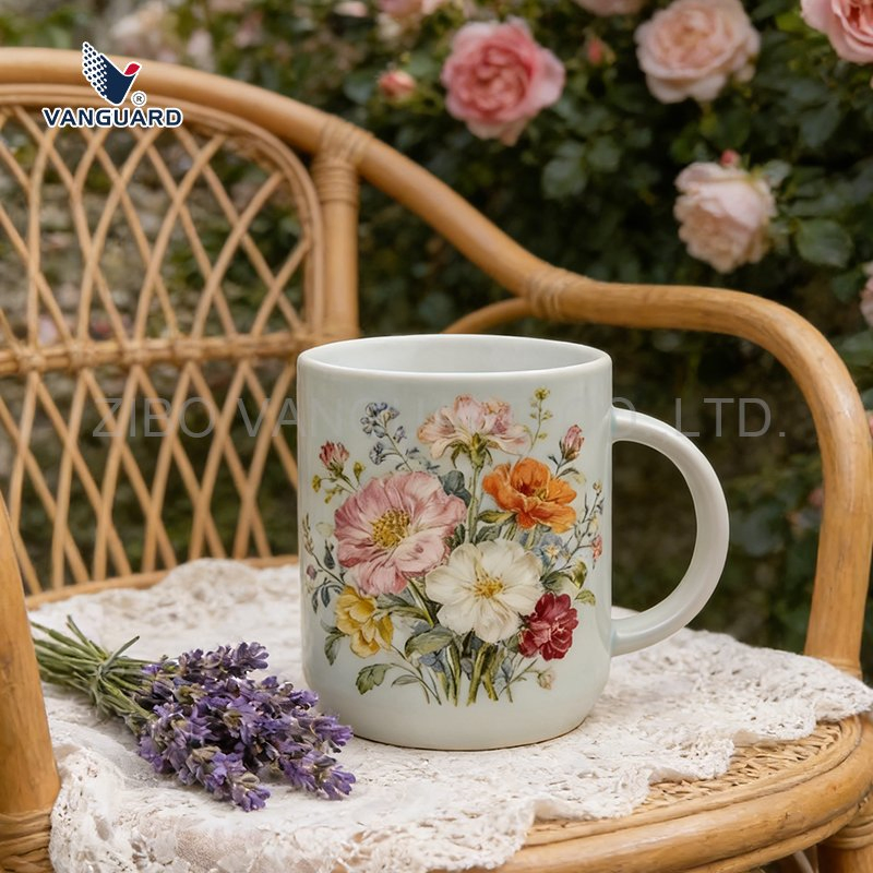 Фарфоровая кружка с цветочным дизайном, 600 мл