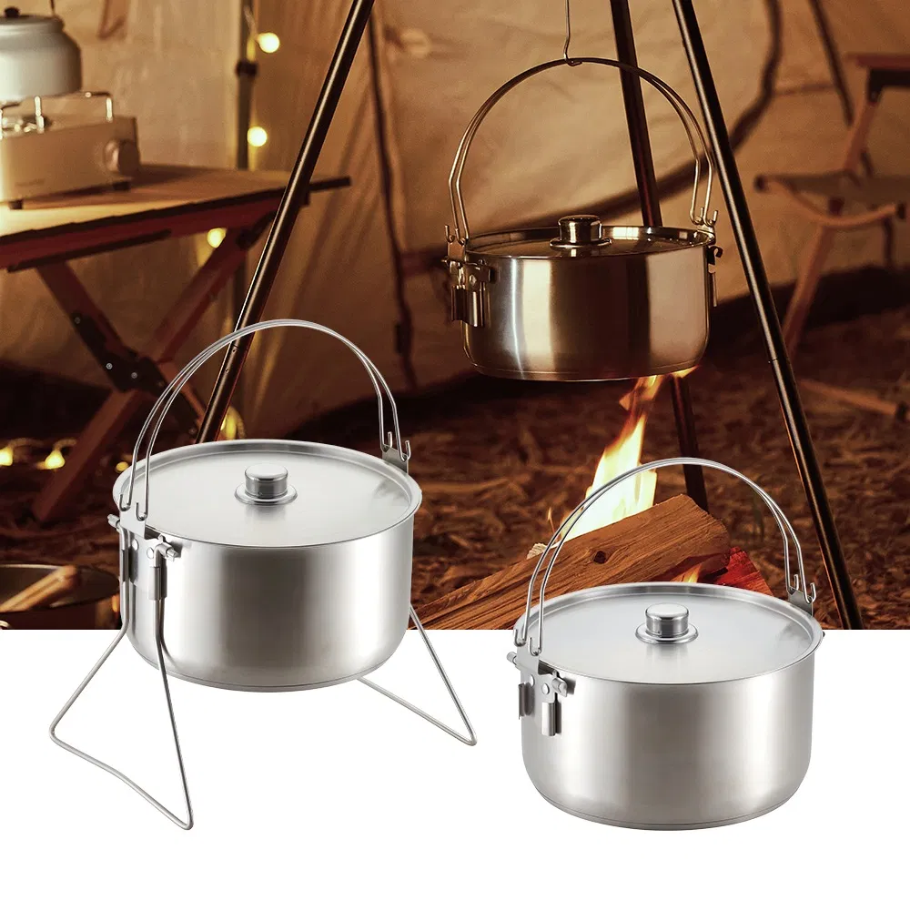 All-in-One Stainless Steel Camping Pot Set Foldable, Non-Stick & Super Easy to Clean