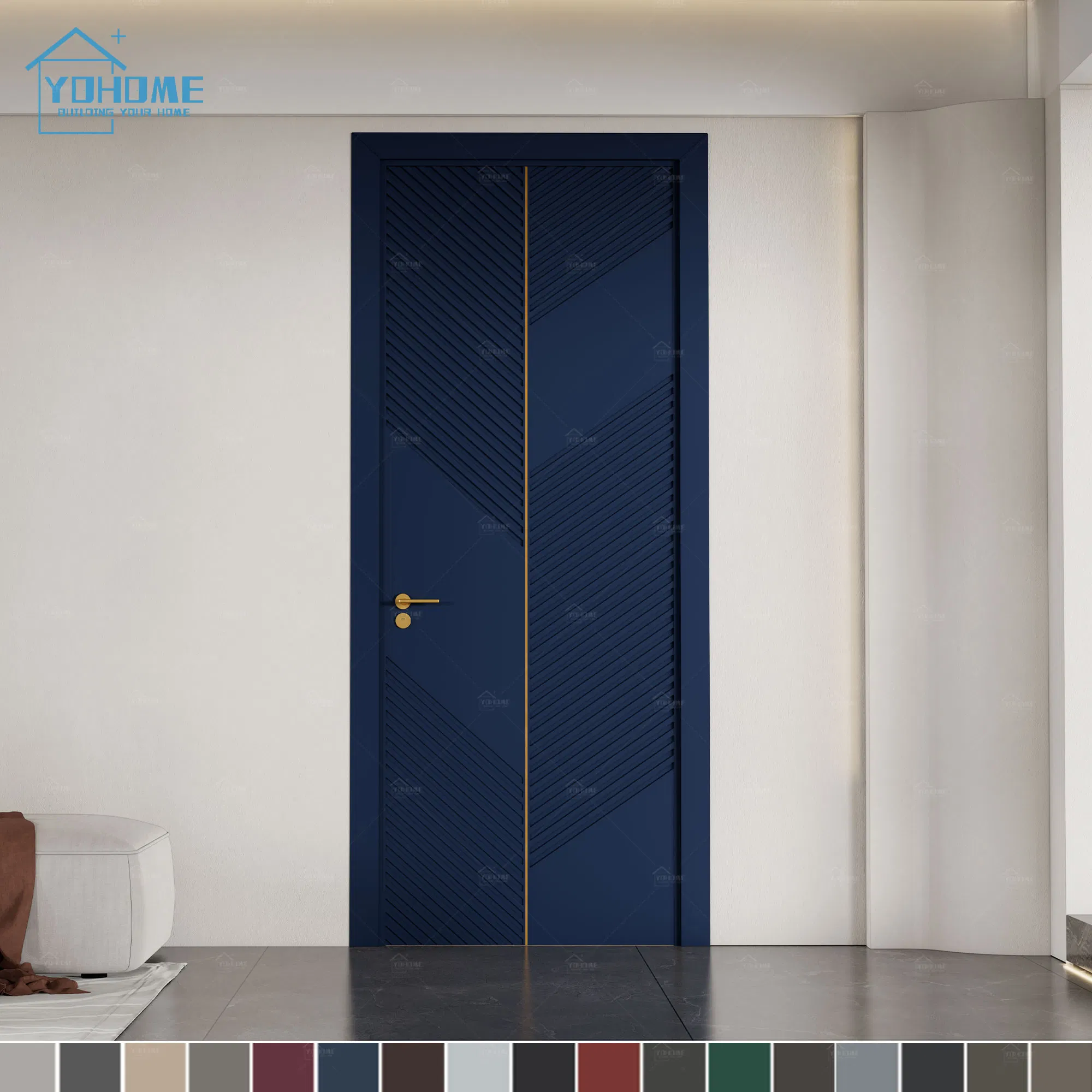 England Inside Doors for Houses Luxury House Wooden Interior Door Modern Soundproof Bedroom Internal Doors with Metallic Inlay