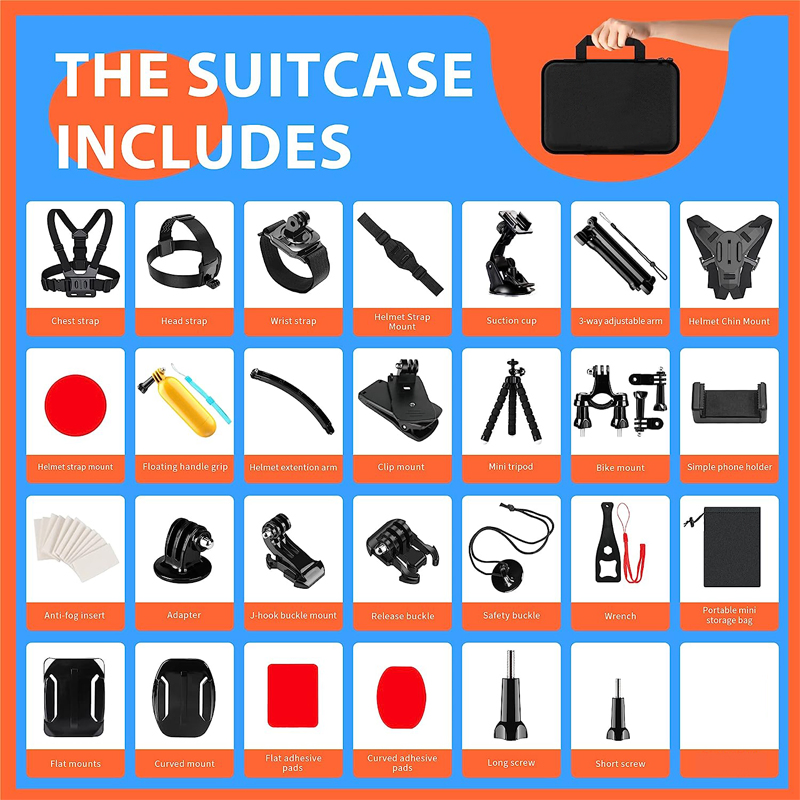 Gopro 12/11/10/9 Accessories 63 in 1 Set Riding Headband Chest Strap Handheld Bracket Fixed Set