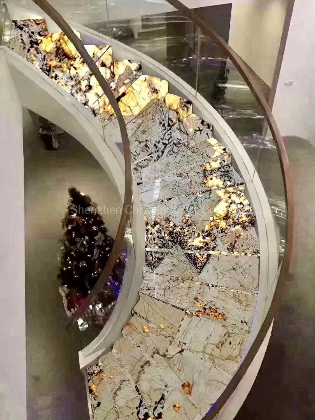 Natural Stone Marble Interior Decoration Spiral Staircase Steps Riser Tiles