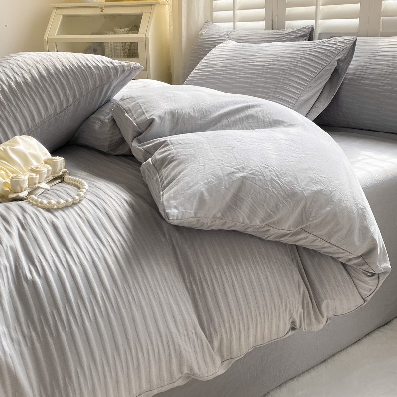 Home Fabric Washed Seesucker Cotton Duvet Cover Bedding Set