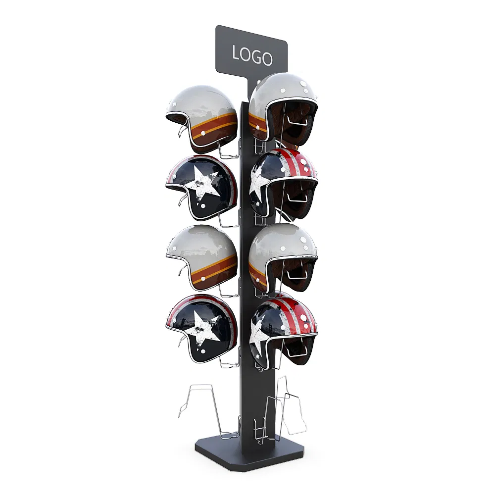 Durable Black Metal Motorcycle Helmet Display Stand for Retail Store