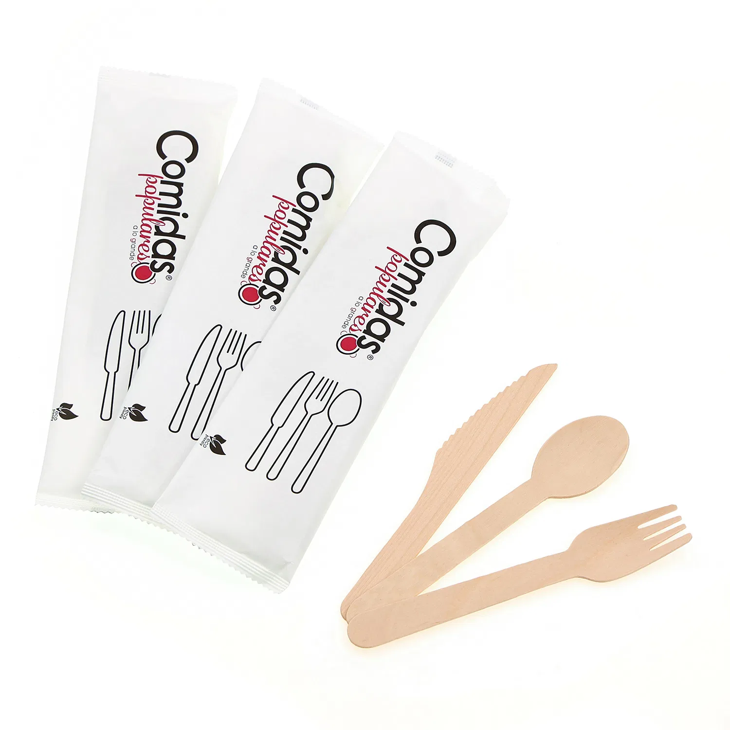 Custom Natural Biodegradable Disposable Wedding Hotel Restaurant Ice Cream Coffee Cake Bamboo Birch Wooden Utensil Knife Fork Spoon Napkin Set Tableware Cutlery