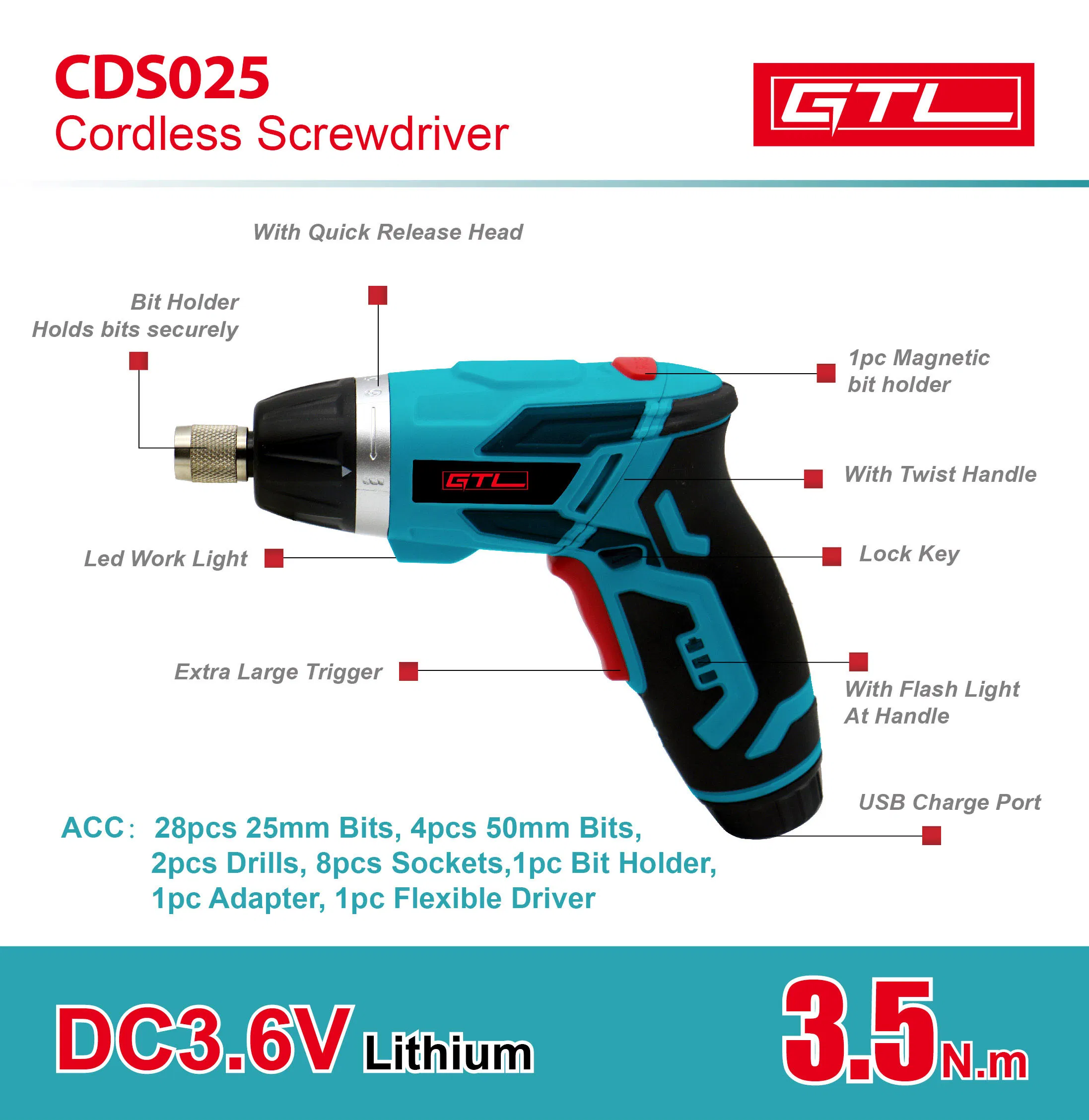 3.6V Lithium DIY Cordless Rechargeable Screwdriver