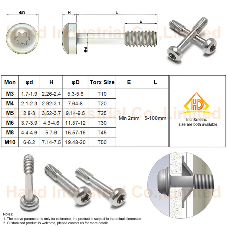 M3 M4 M5 Stainless Steel 304 Torx Pan Head Captive Panel Screw